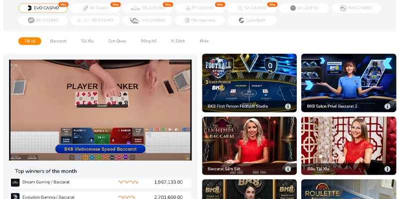 Điểm qua kho game cá cược đẳng cấp tại sòng bài BK8