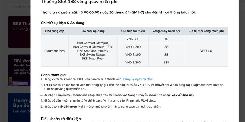 Điều khoản về tiền thắng cược, bồi thường, khuyến mãi