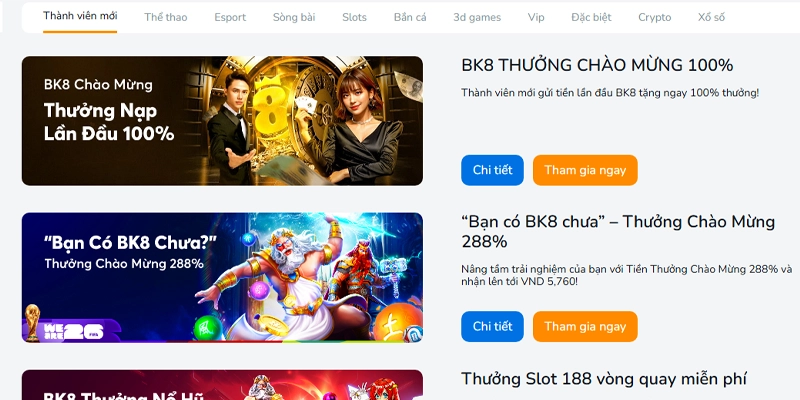Khuyến mãi và quyền lợi hội viên VIP BK8